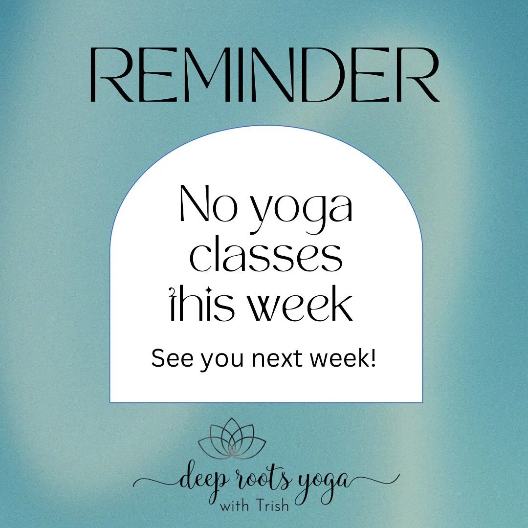 ✨ Reminder ✨

No yoga classes this week.

Our new 6-week sessions begin next week! 🧘&zwj;♀️
There&rsquo;s still space available in both classes. Check out the website www.deeprootsyogawithtrish.com or the last post for details!

Can&rsquo;t wait to 