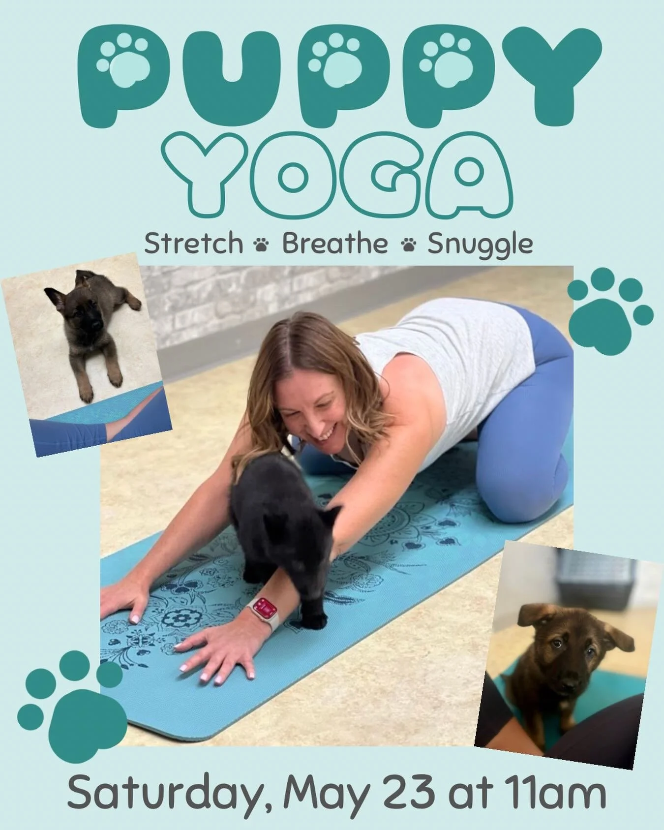 🐶✨ It&rsquo;s back &mdash; Puppy Yoga! ✨🐶

After a couple of years away, this fun and adorable class is finally back! 💛

Saturday, May 23
11:00 AM &ndash; 12:00 PM
$25

Come move, stretch, laugh, and soak up all the puppy cuddles during this light