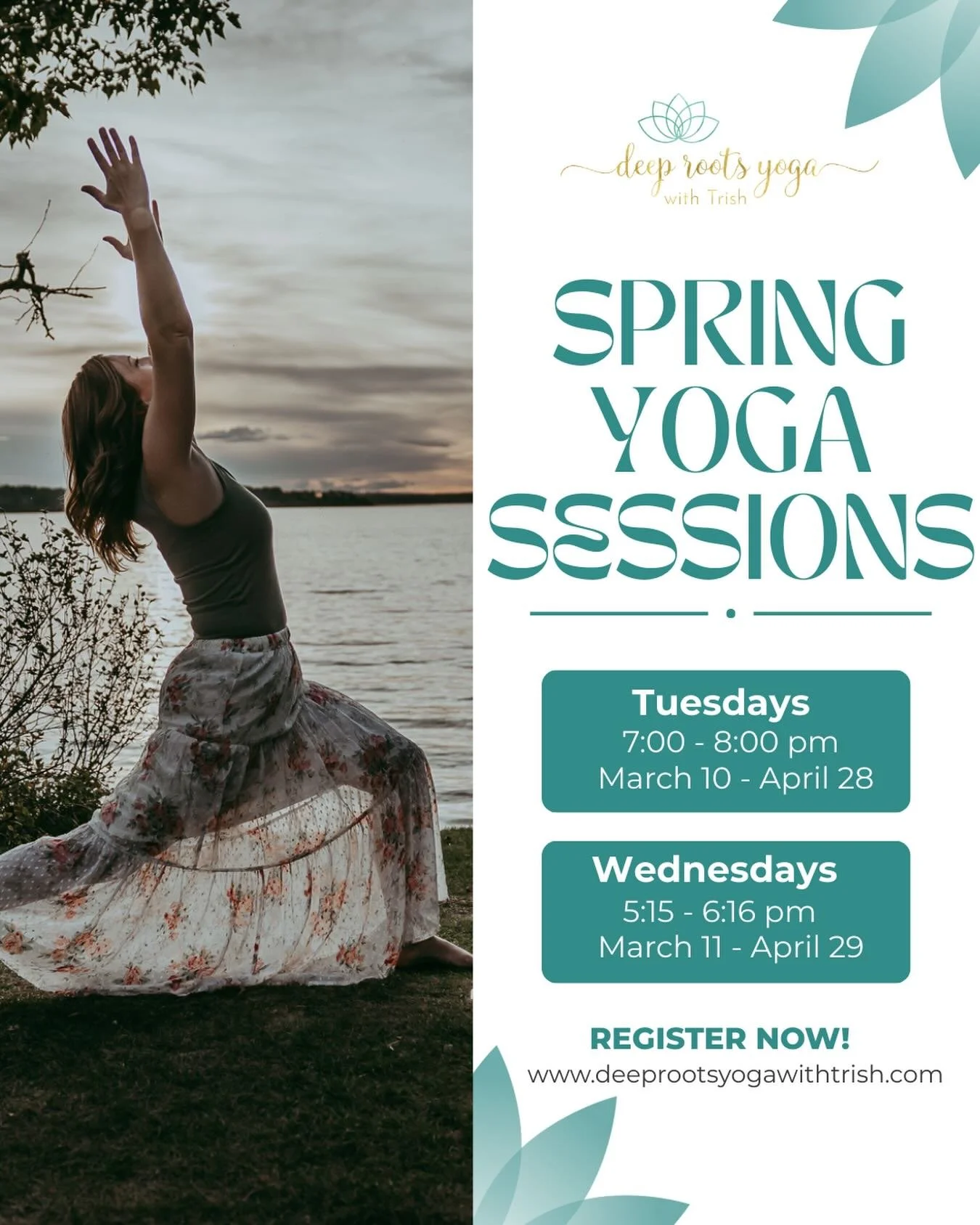 UPDATE - both classes are full. Please message me to be put on a wait list to be notified if a spot becomes available for drop in.

🌷 Spring Yoga Sessions are Open! 🌿
 
A new season is almost here &mdash; longer days, lighter energy, and a fresh st