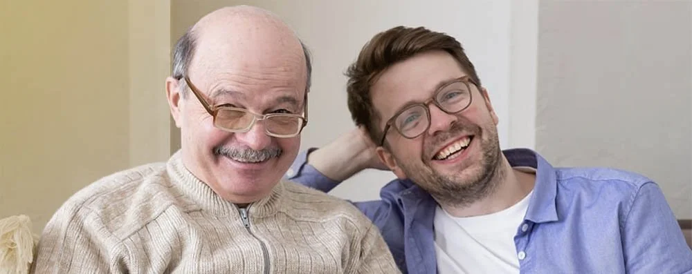 Senior father and son sitting and enjoying time  together