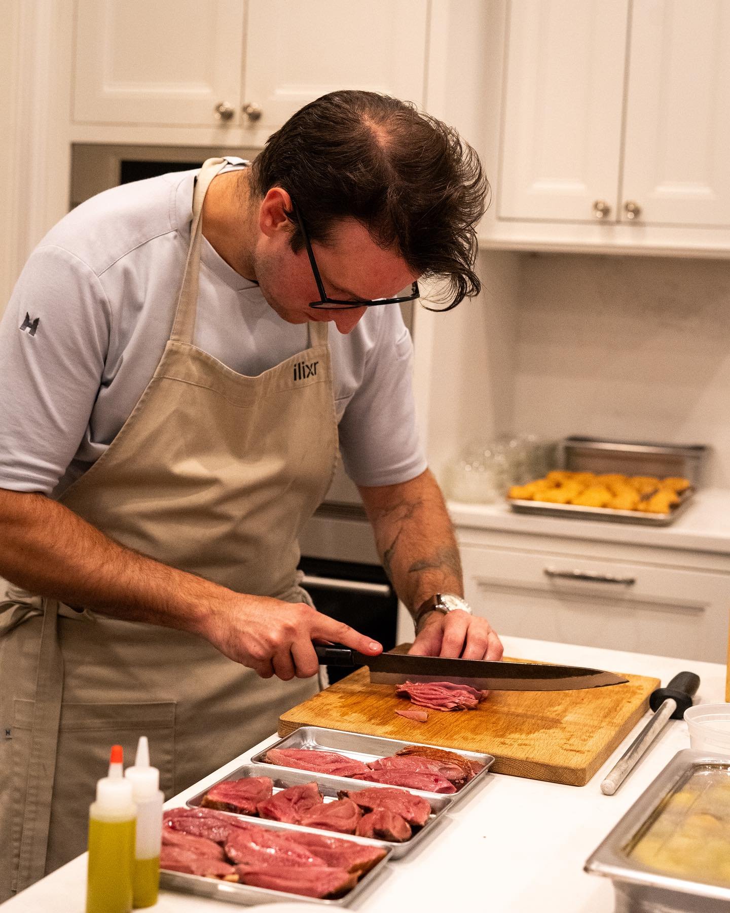 Chef de Cuisine, @shawn.clendening, making final preparations for a private dinner in the client&rsquo;s home.