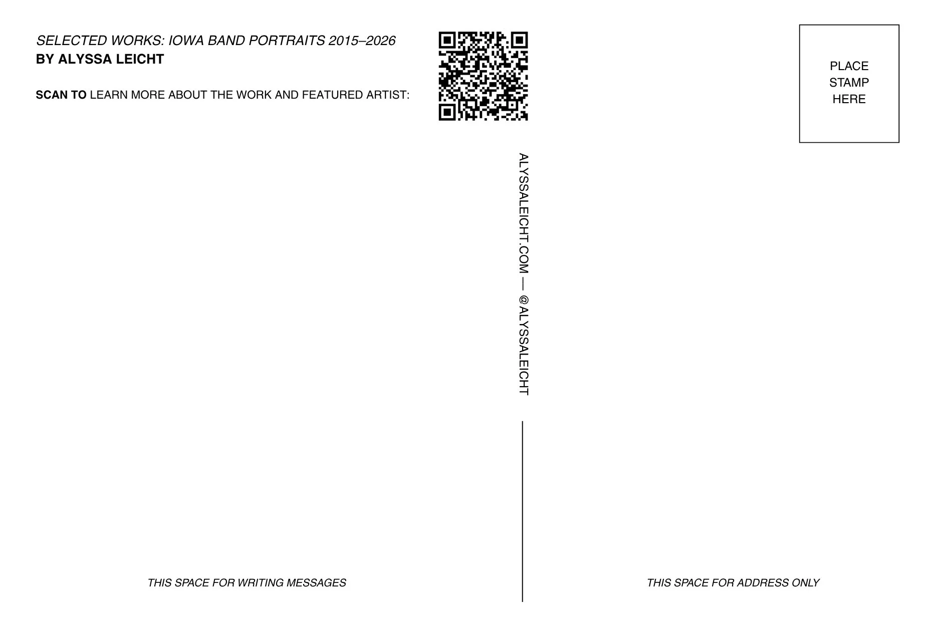 4x6" Writable Postcard — Selected Works: Iowa Band Portraits 2015–2026