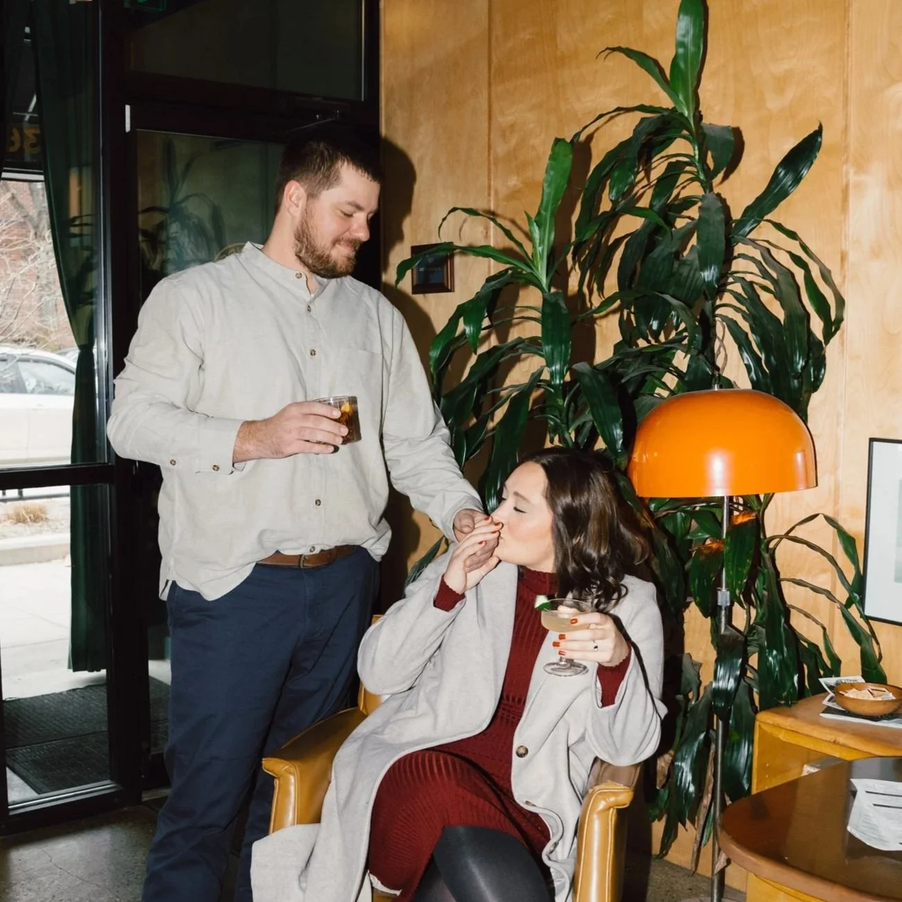 Retro Cocktail Bar Engagement Session at Bartender’s Handshake