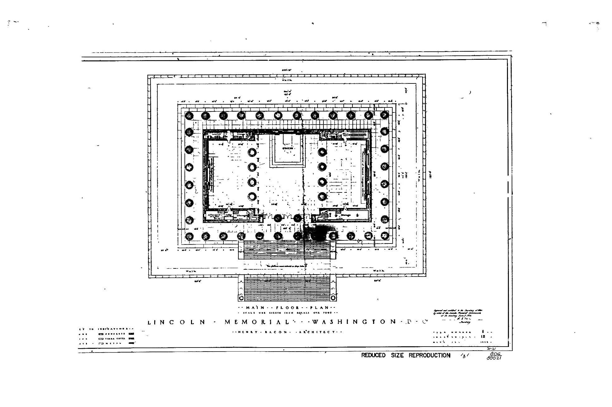 Floor plan for the Lincoln Memorial structure as of 1915. (Bacon 1915)