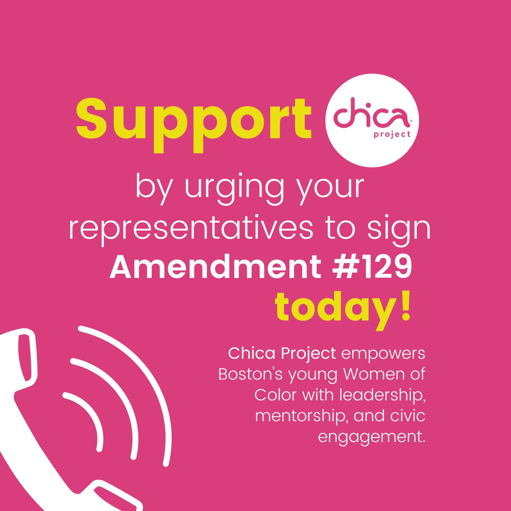 📢 We need your urgent support! 📢

We need your voice to support Amendment #129 sponsored by Representative Sam Monta&ntilde;o. This crucial amendment will secure funding for Chica Project's impactful programming, empowering young women in our commu