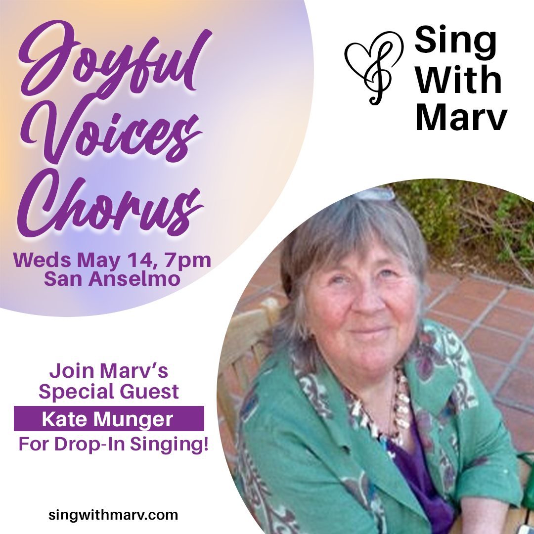 TONIGHT! Come sing with beloved Guest Songleader Kate Munger at the *drop-in* Opening Night of our Joyful Voices Chorus community choir season in Marin!
Yep, you don't have to be a member of the choir to sing with us tonight! As always, no singing