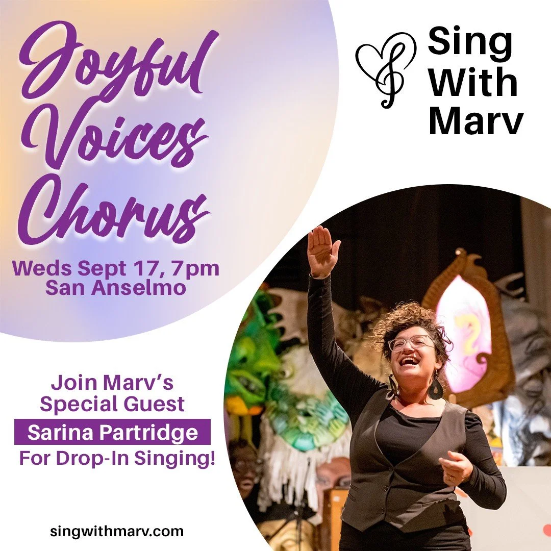 RARE OPPORTUNITY TONIGHT! We have a doozy of a community-singing event happening tonight, and we invite you to sing with us!
Our internationally-beloved Guest Songleader Sarina Partridge, visiting us all the way from Minneapolis, joins JVC Leader