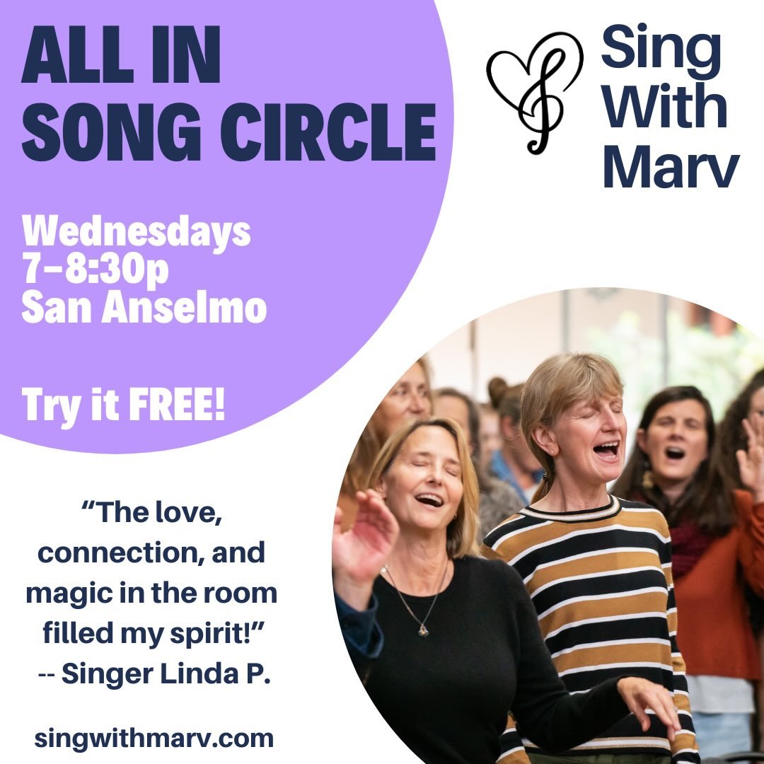 FINAL SONG CIRCLE OF THE SEASON TONIGHT! It&rsquo;s *all-request* night at our drop-in All In Song Circle in Marin tonight, Weds 12/10! Come sing easy-to-learn songs of hope, belonging, healing, and joy in gorgeous harmony with a whole bunch of warm 