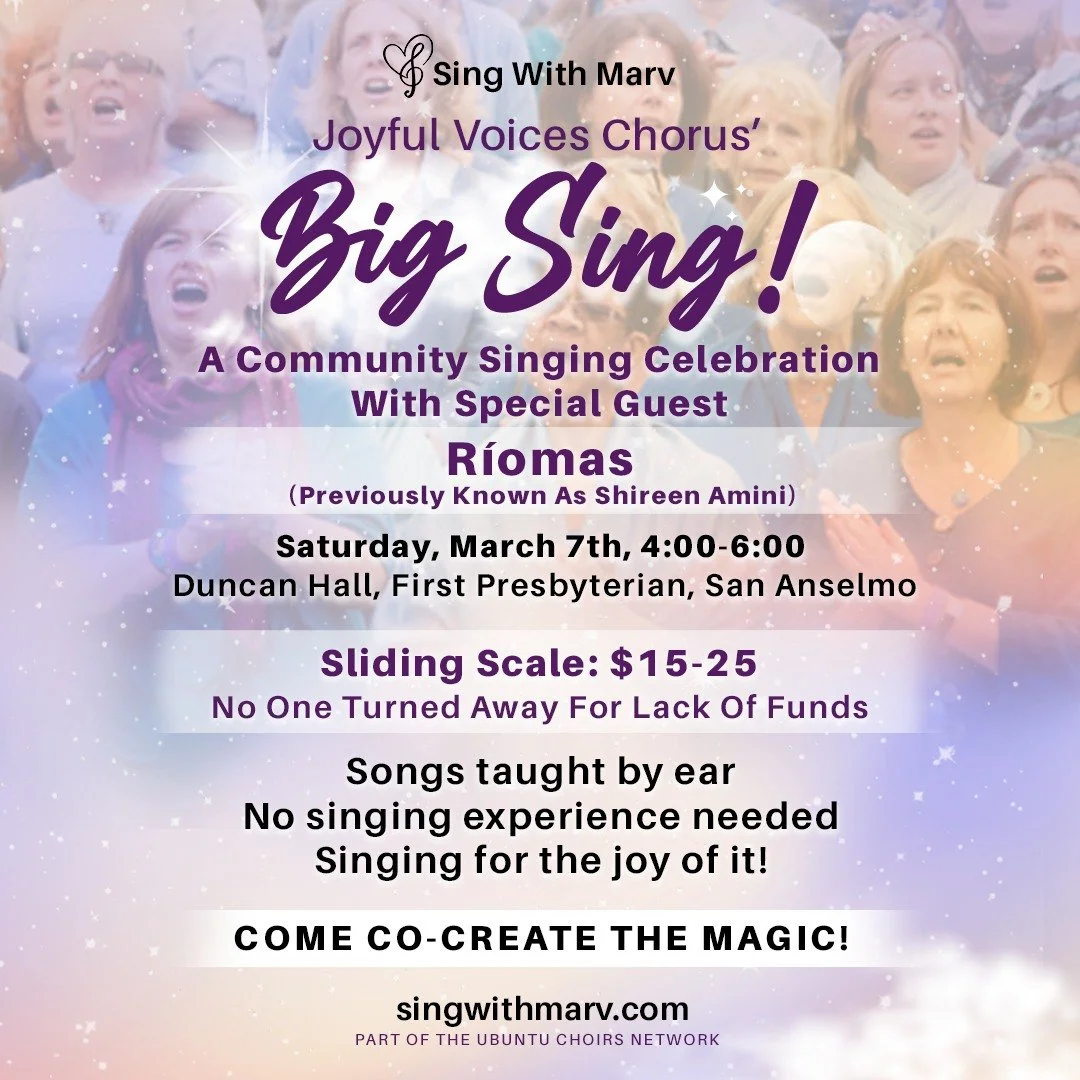 SATURDAY! COME SING! With 75 of us signed up already, it's gonna be a big, beautiful, uplifting day of singing in community with @riomasmusic and the Joyful Voices Chorus! ***For details/tickets, tap here -> @singwithmarv then tap link in bio; tix