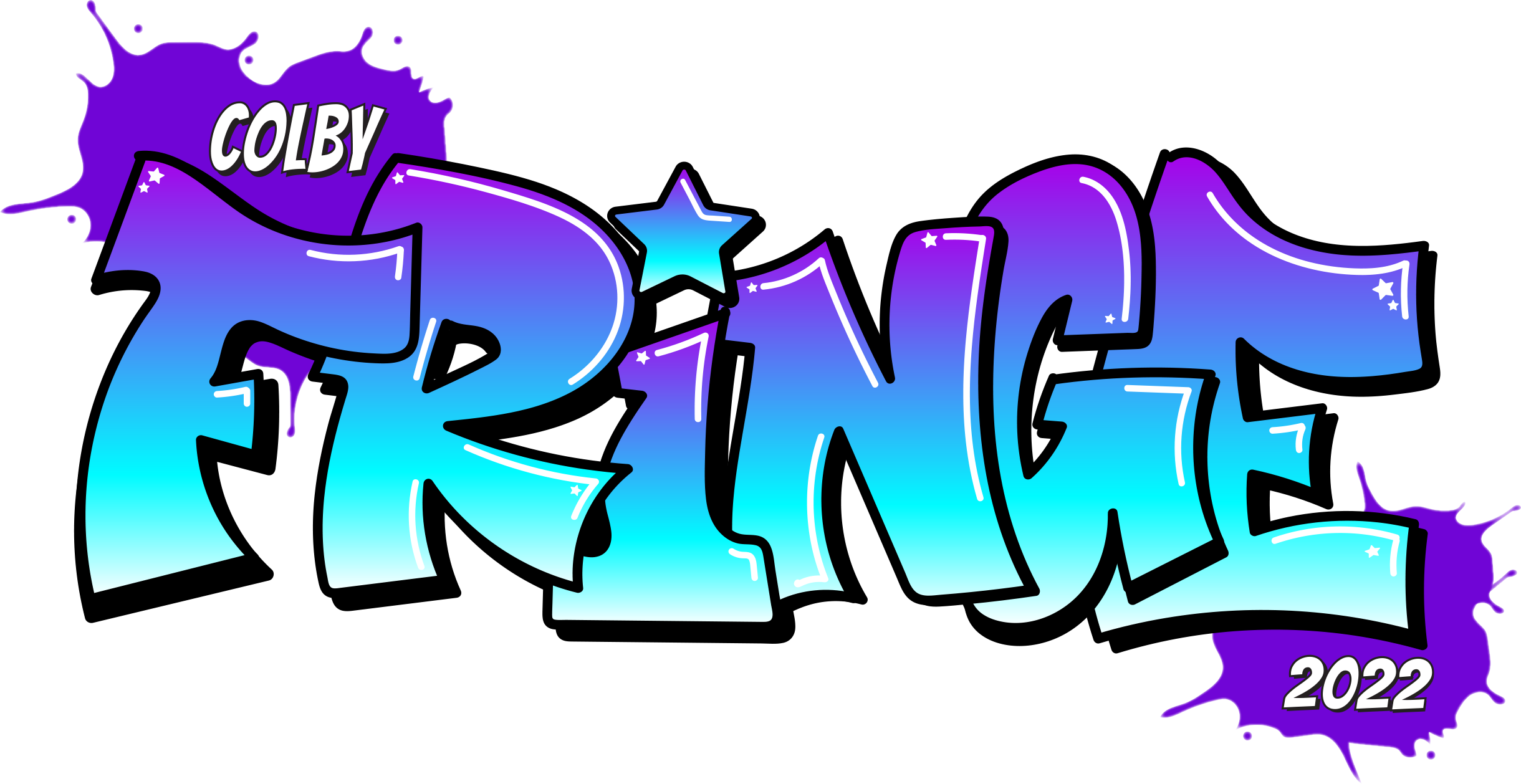 Large purple and blue text graphic saying 'Colby Fringe 2022'
