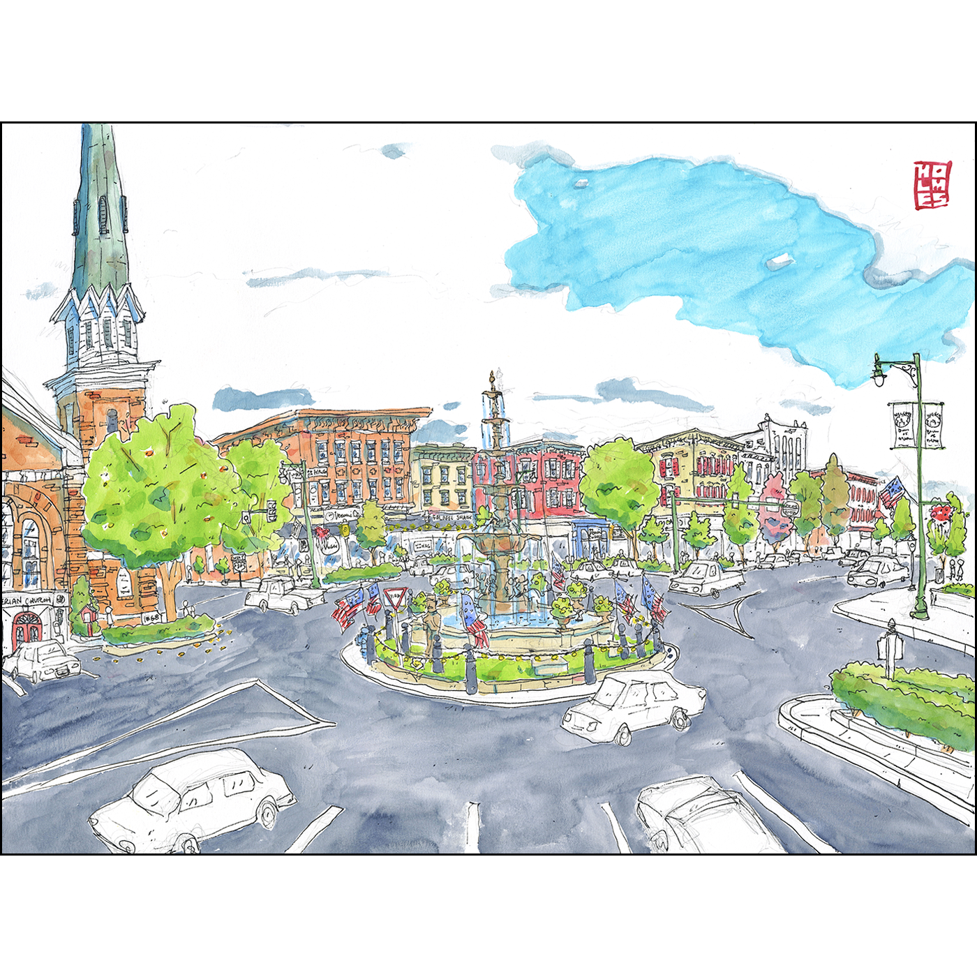 Round about the Square - Chambersburg, PA. - Limited Edition (100 Prints)