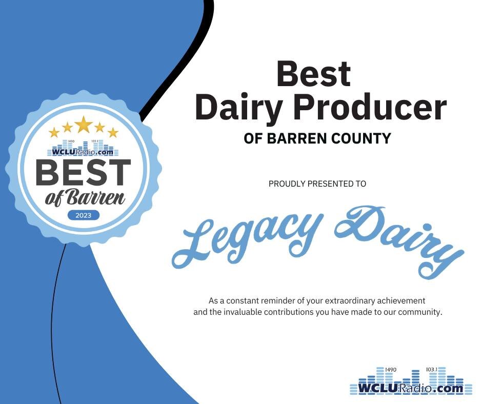 Thank you Barren County, and beyond. For your continued support for us, for loving our products as much as we do, and for trusting us and our ladies to provide you and your family with high quality, delicious and nutritious milk. All the Glory goes t