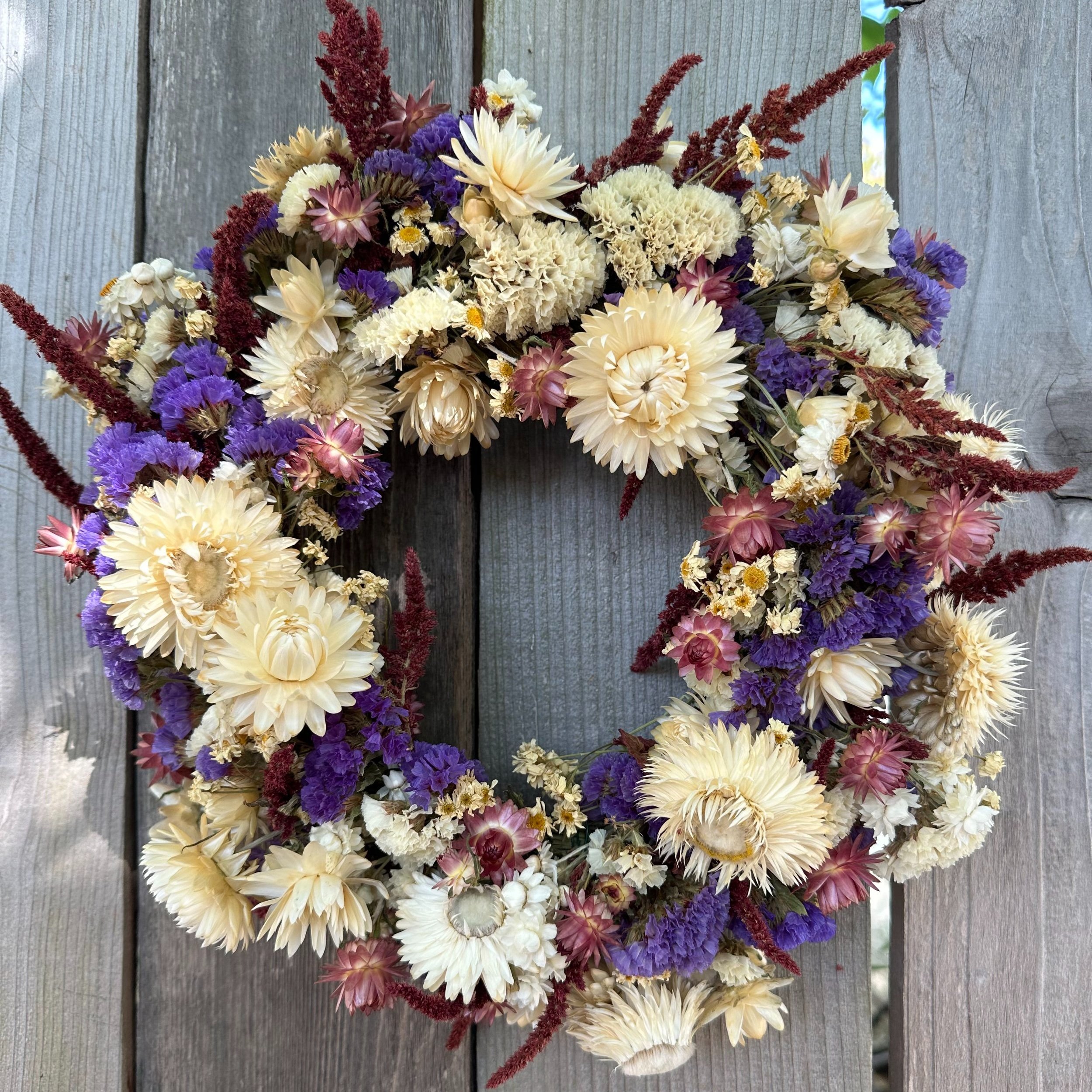 WHITE, PINK & PURPLE 12" FLORAL WREATH