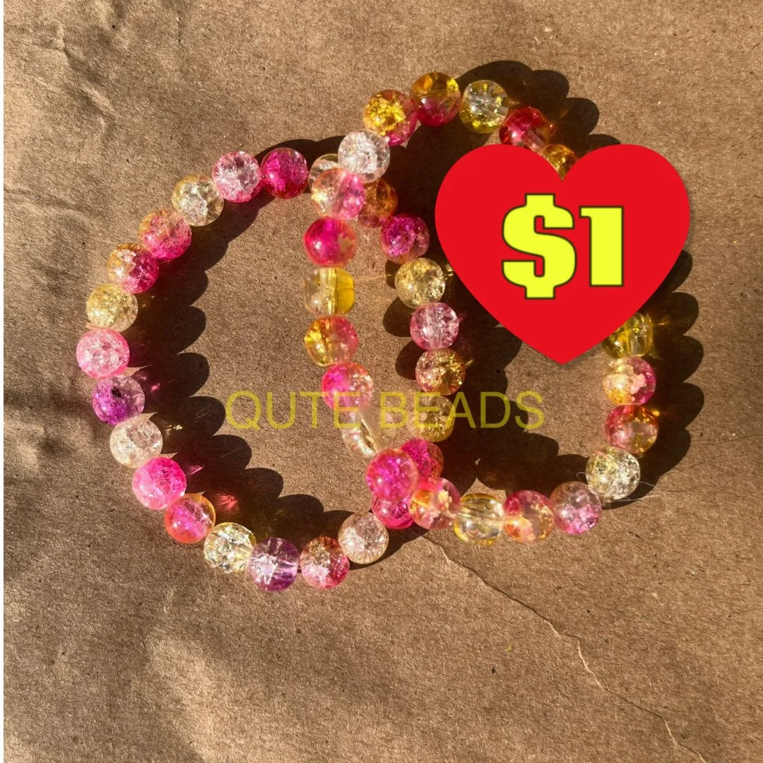 Pink/Yellow Cracked Glass Bracelets