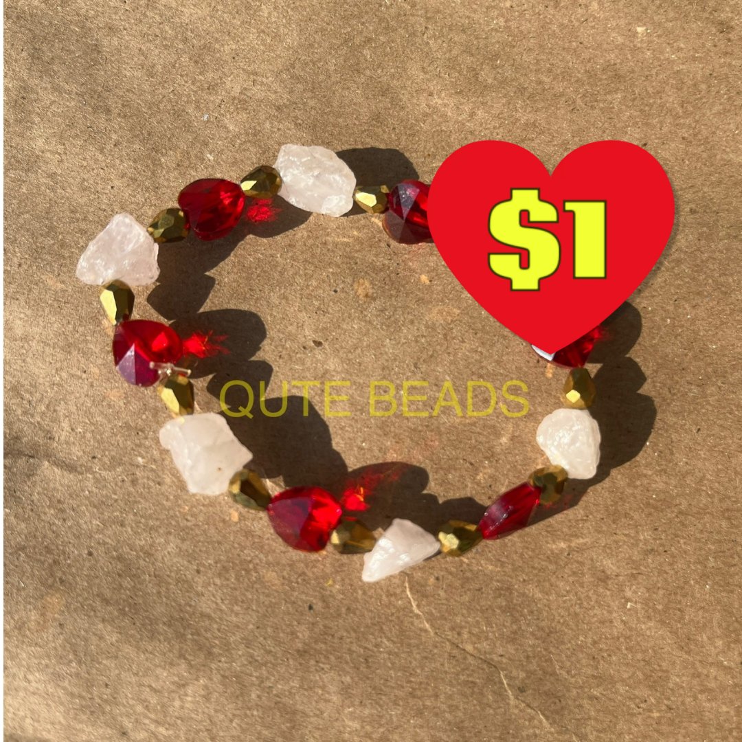 Rose Quartz & Red Heart Bracelet