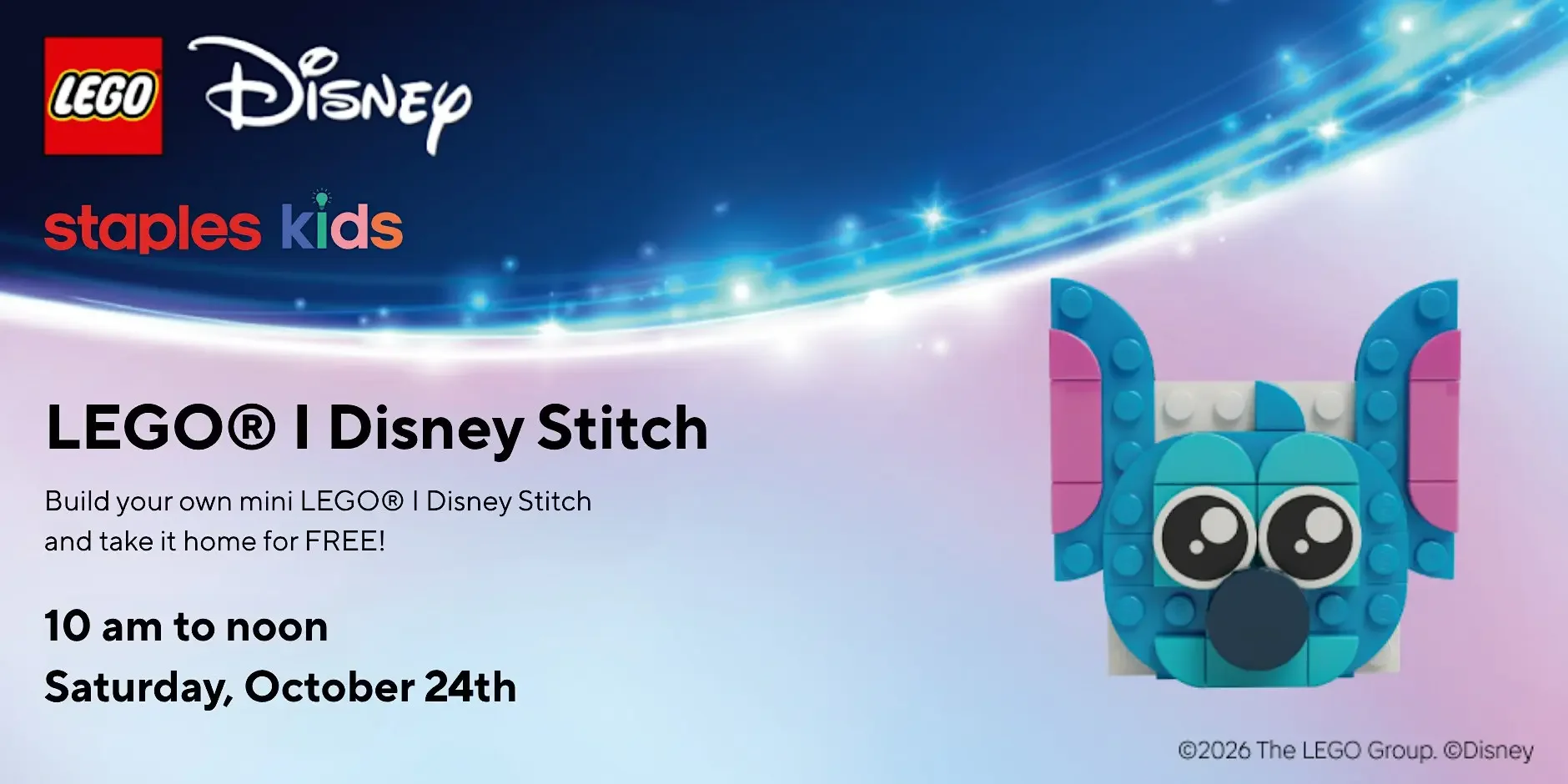 FREE Lego Make & Take Disney Stitch 