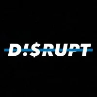 Stylized text "D!$RUPT" with blue strikethrough, black background.