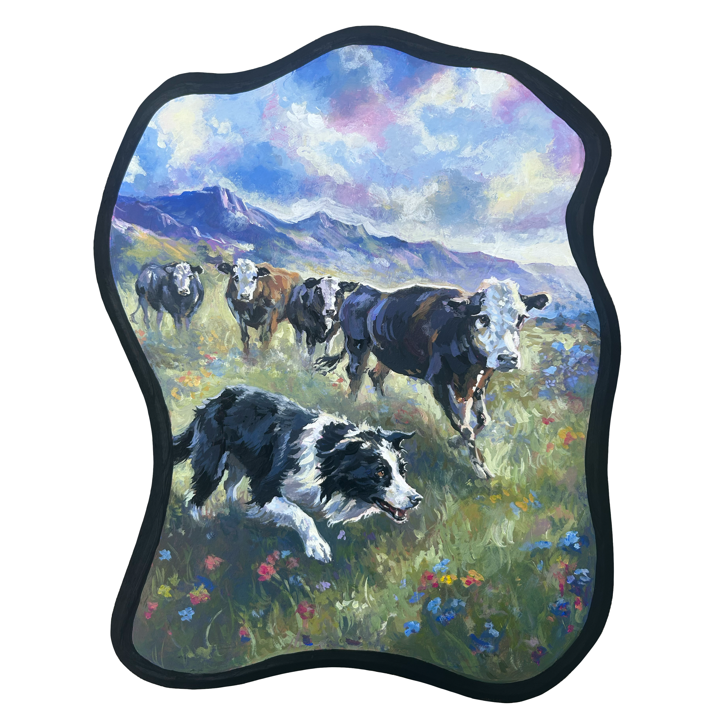 13" x 18" acrylics on wood "of land and livestock" 