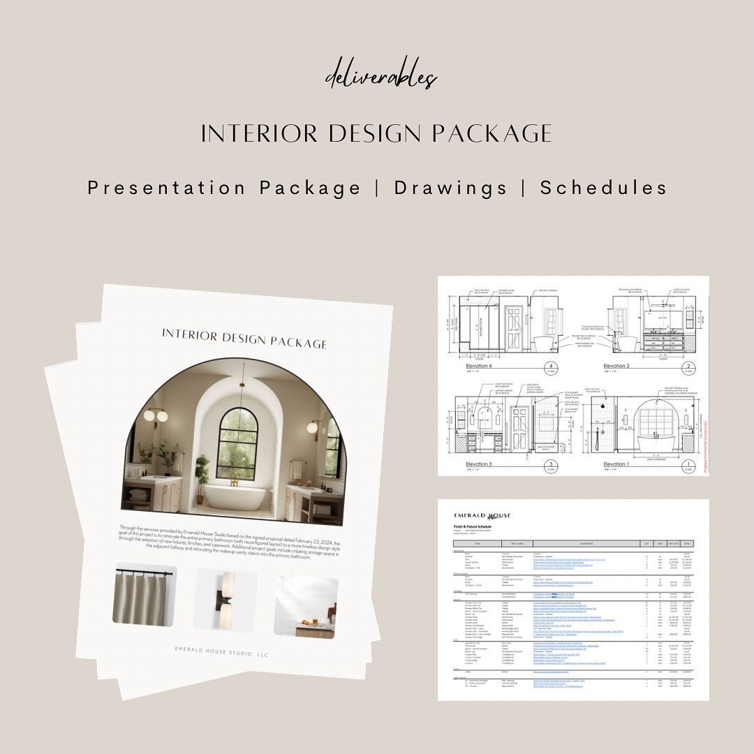 Today we presented an EHS Interior Package to some wonderful clients for a custom primary bath renovation, so we wanted to share what type of deliverables this might typically include! For this package, we presented:

📌 ID Presentation Package (a bi