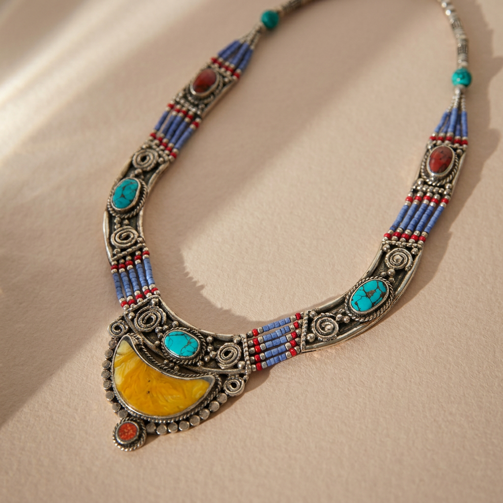 Crescent Amber Mosaic Necklace