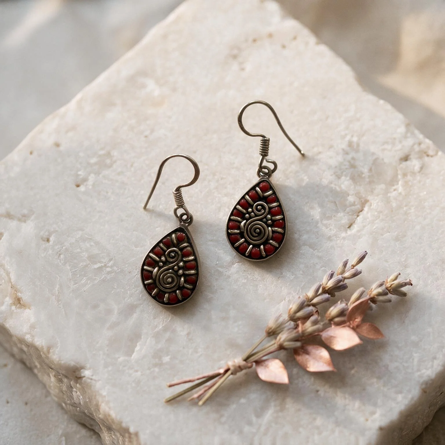 Prayer Wheel Teardrop Earrings