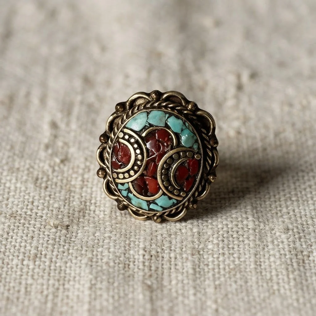 Crescent Rosette Mosaic Ring