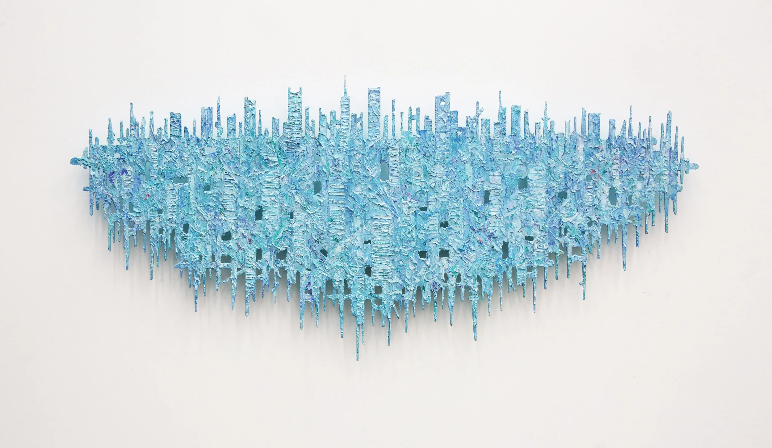 XIAOSHUANG WANG, City reflection No.10, Aluminium sheet mixed media, 55x120cm, 2021
