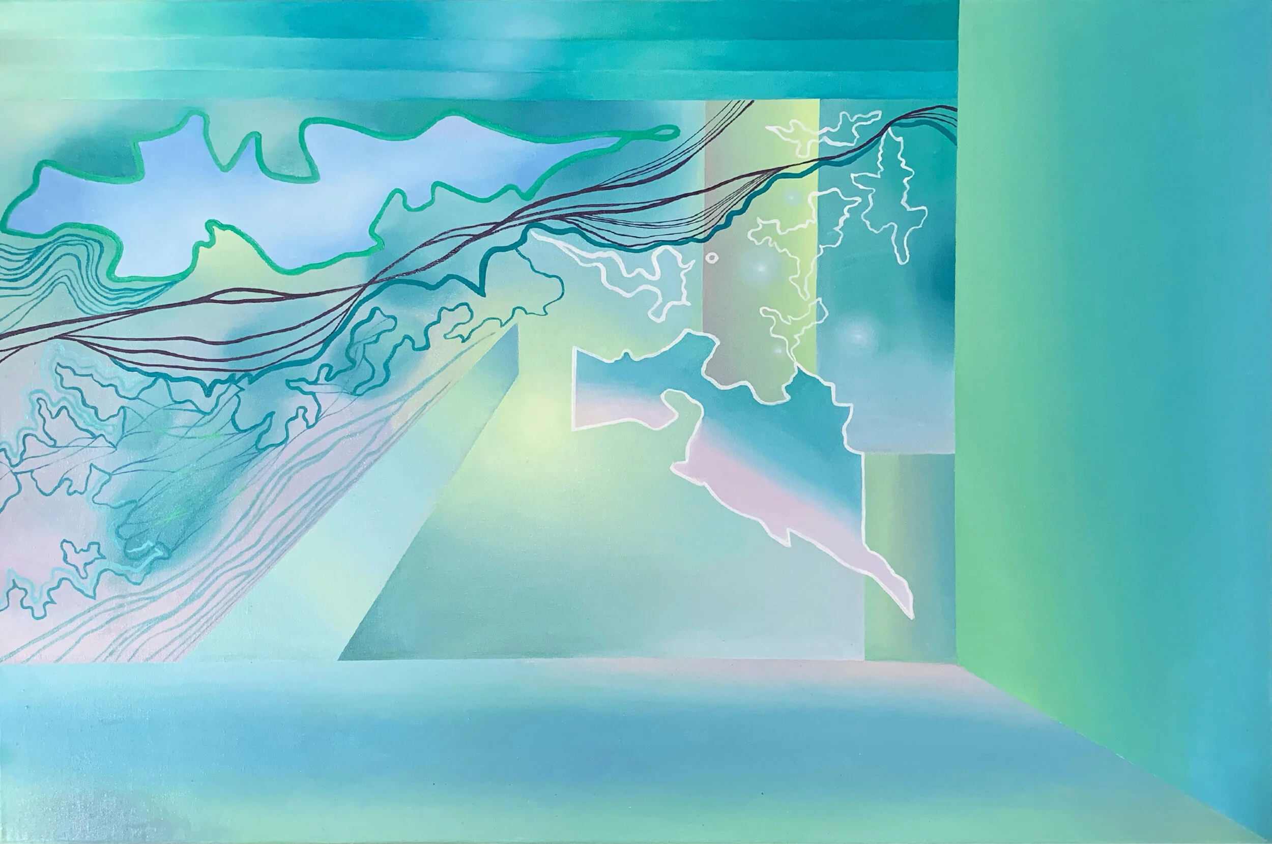 DASY, Experiment NO.5 — The scenery out of the coffee bar at the street corner. And I can’t stand the mosquito so I run away quickly right after I pick my drink, Canvas oil painting, 115 x 80cm, 2021