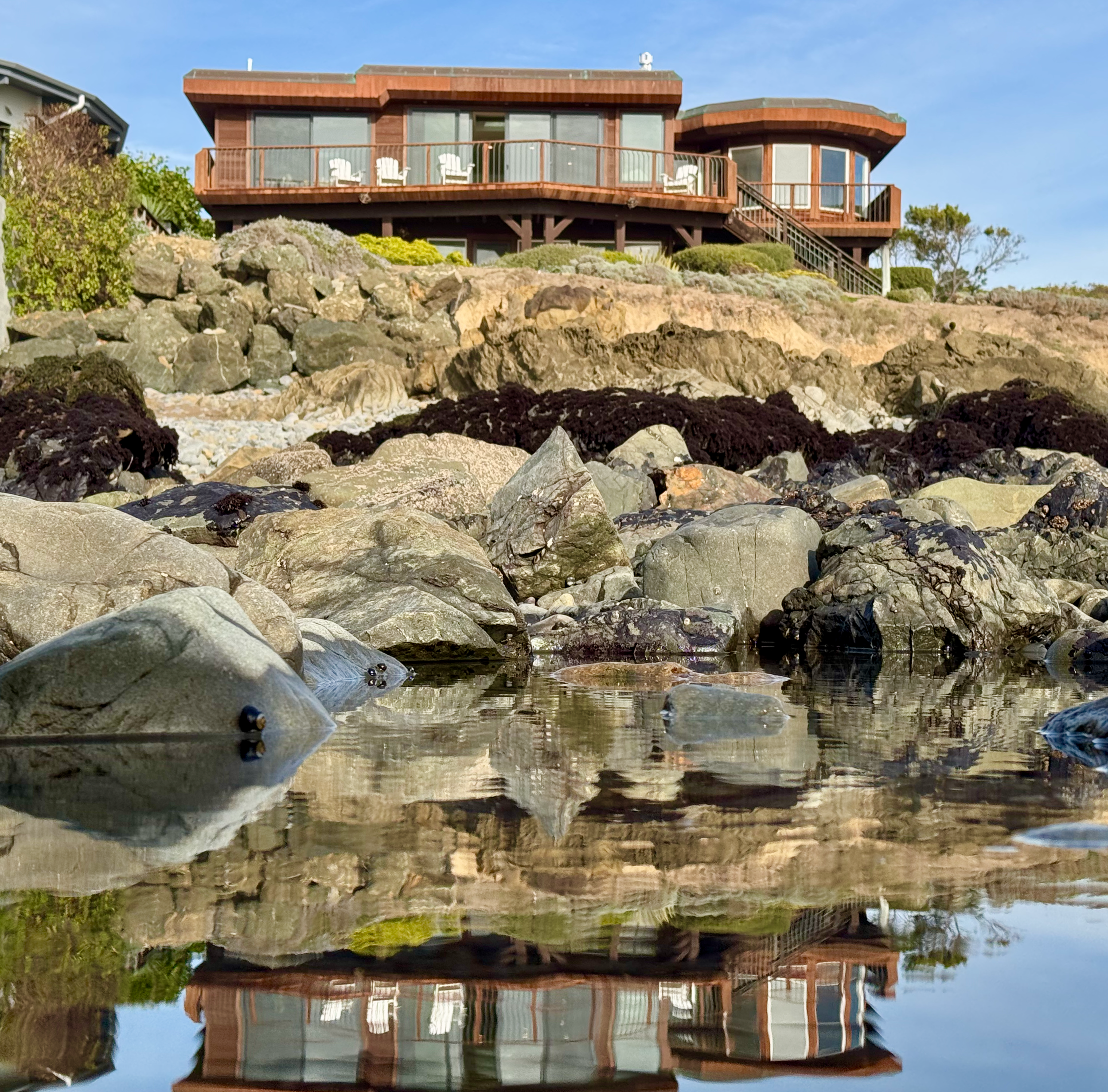 View from the tide pools at low tide. You have direct access to the beach via the public steps & path next to the house.