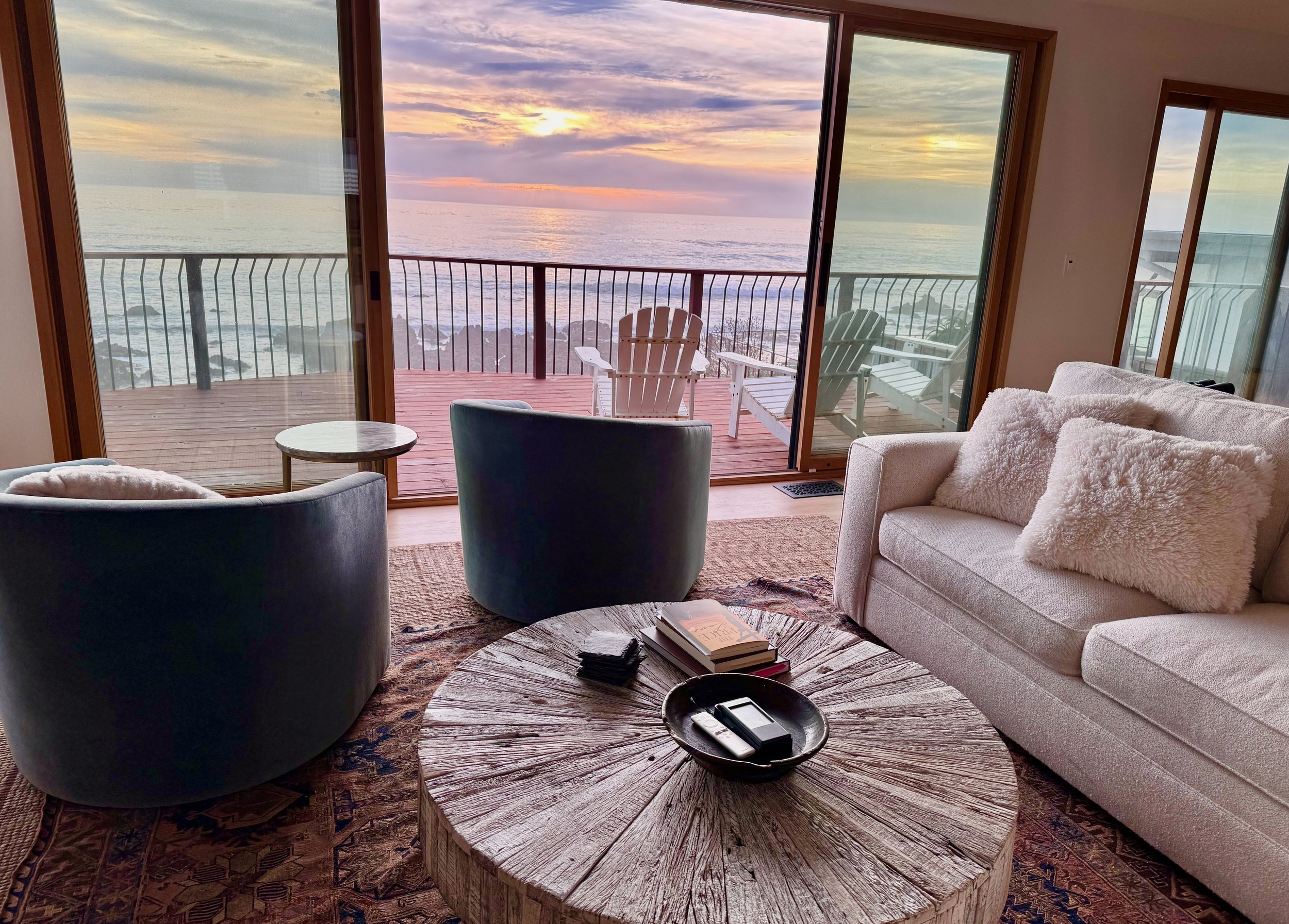 Living room with anther beautiful sunset.