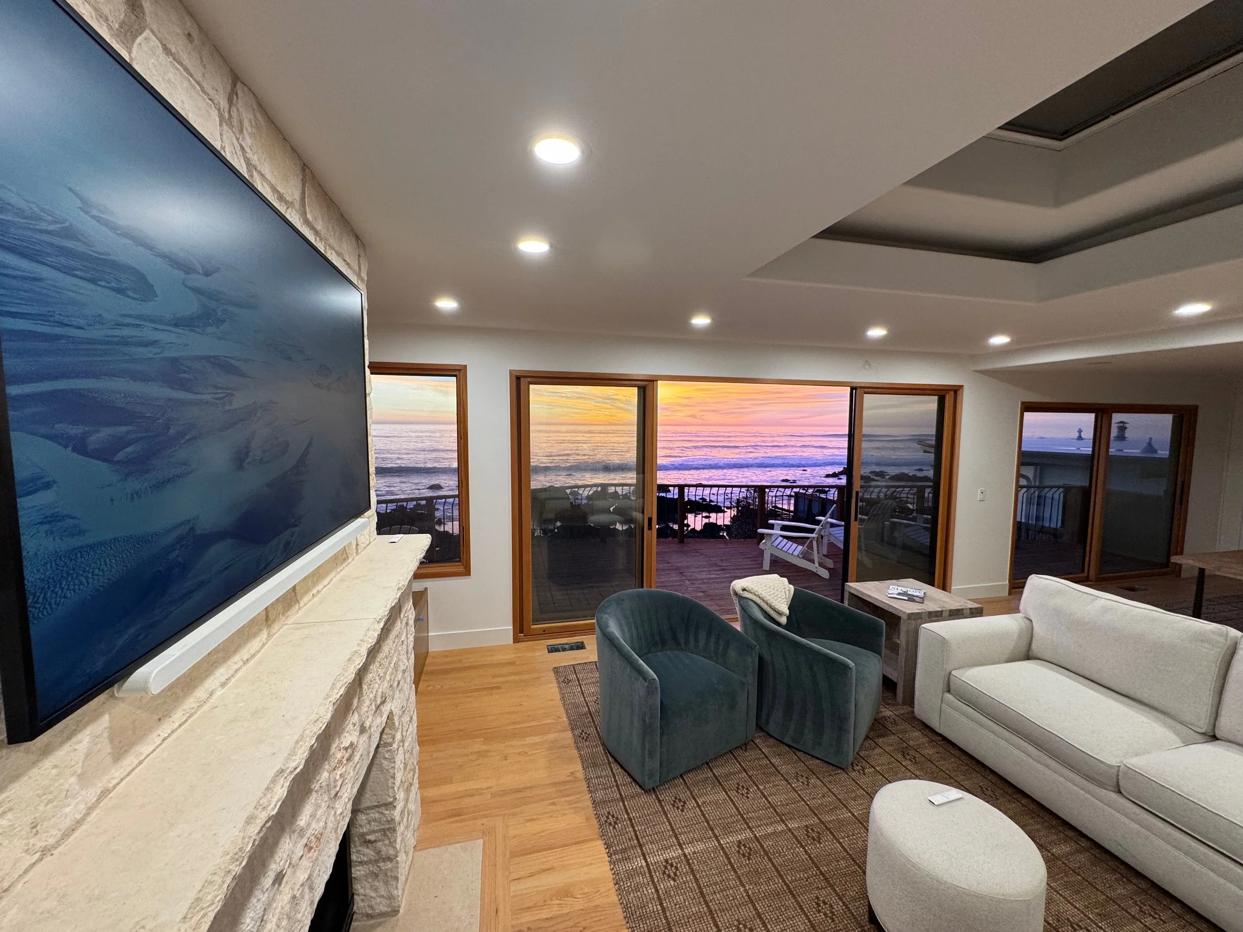 After a 4-year remodel, enjoy the all new remote-controlled gas fireplace, 65" smart Frame TV, comy seating, motorized sun shades, air conditioning, enlarged windows and sliders, and jaw dropping views & sunsets.