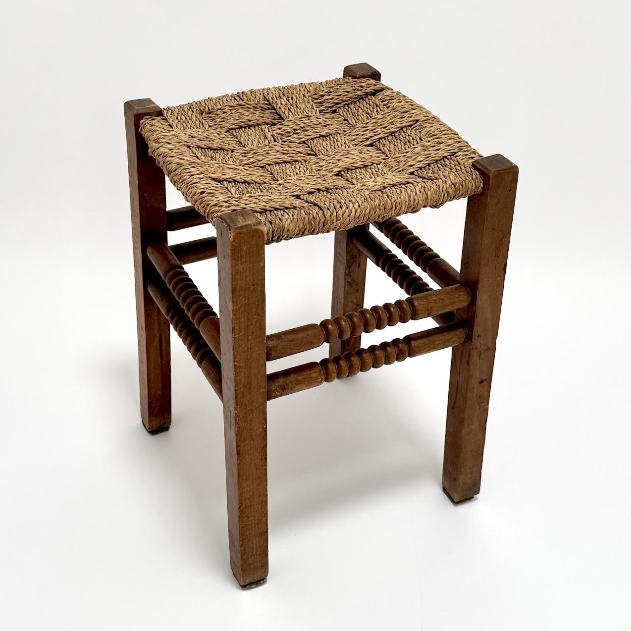 Vintage French Rush Weave Stool