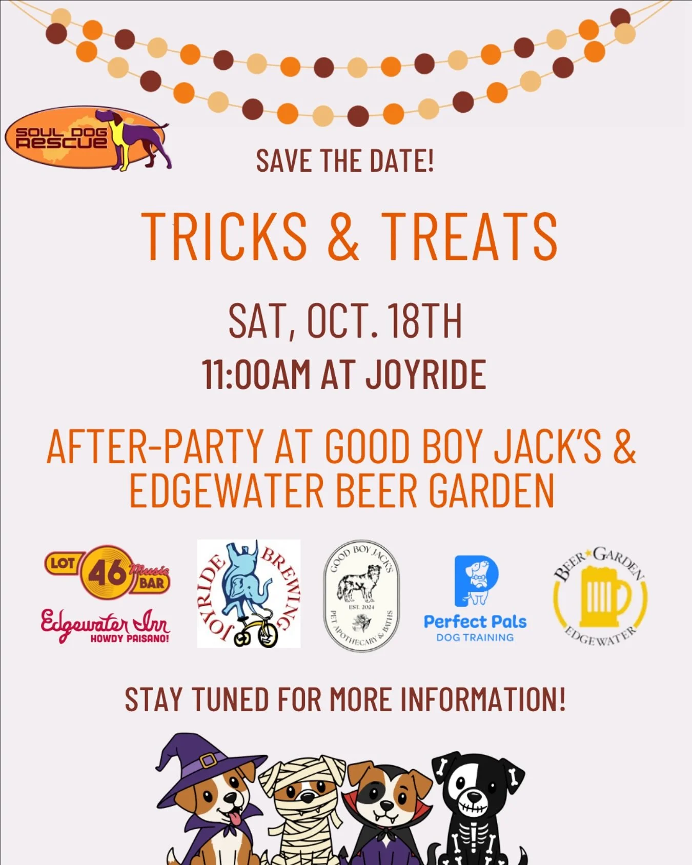 🐾 🎃 Get ready for the Tricks &amp; Treats-Cause, Paws &amp; Claws event! 🎃🐾 

👻 Bring your furry friend for a fun filled day of collecting treats from local Edgewater businesses on 25th Ave., games, costume and tricks contests by @perfectpals_do