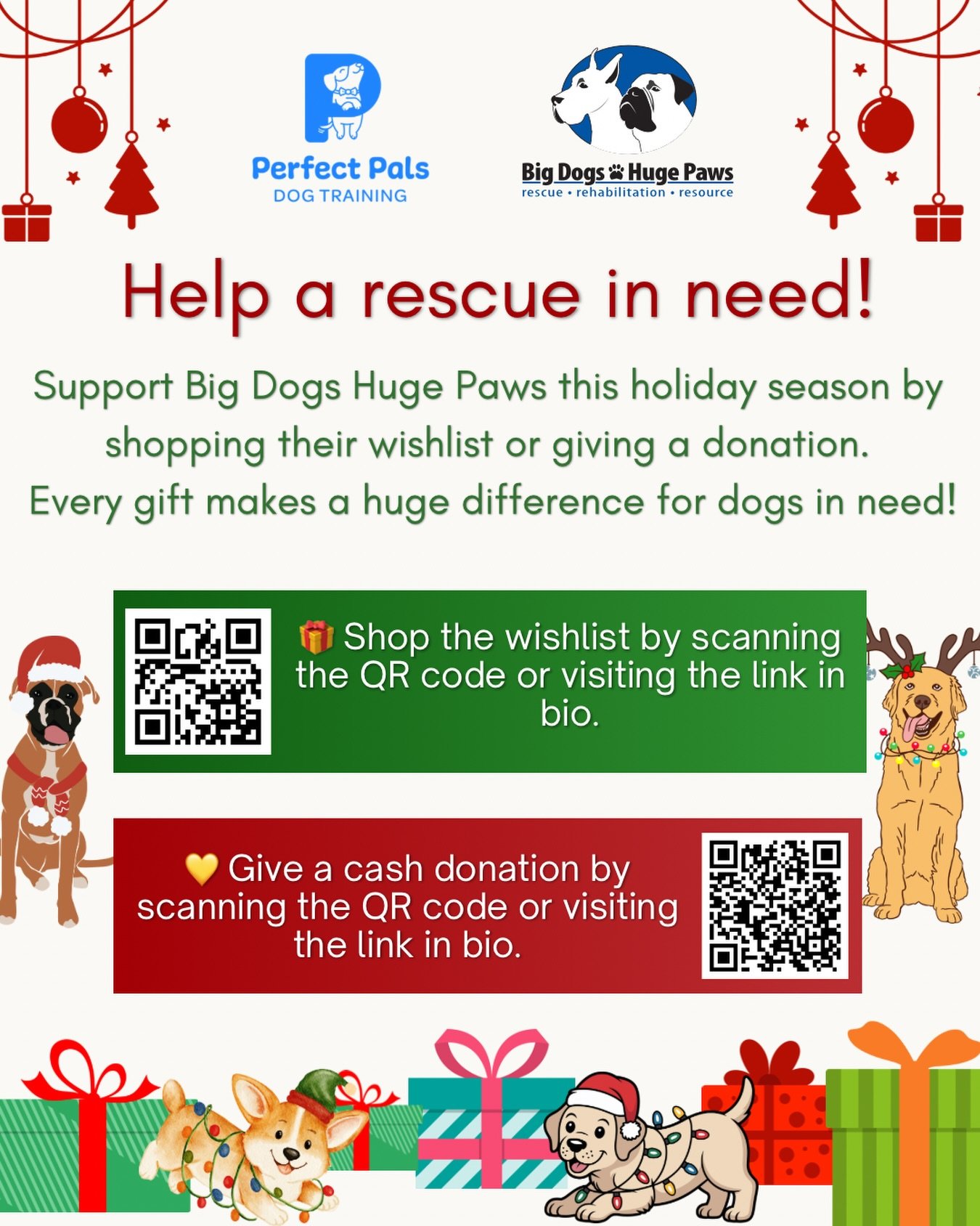 🎄 Big Dogs, Huge Paws Holiday Drive 🎄

💙This holiday season, we&rsquo;re partnering with Big Dogs Huge Paws to help the gentle giants who need extra love, warm beds, and full bellies. 

You can make a huge difference by:
🎁 Shopping their Holiday 