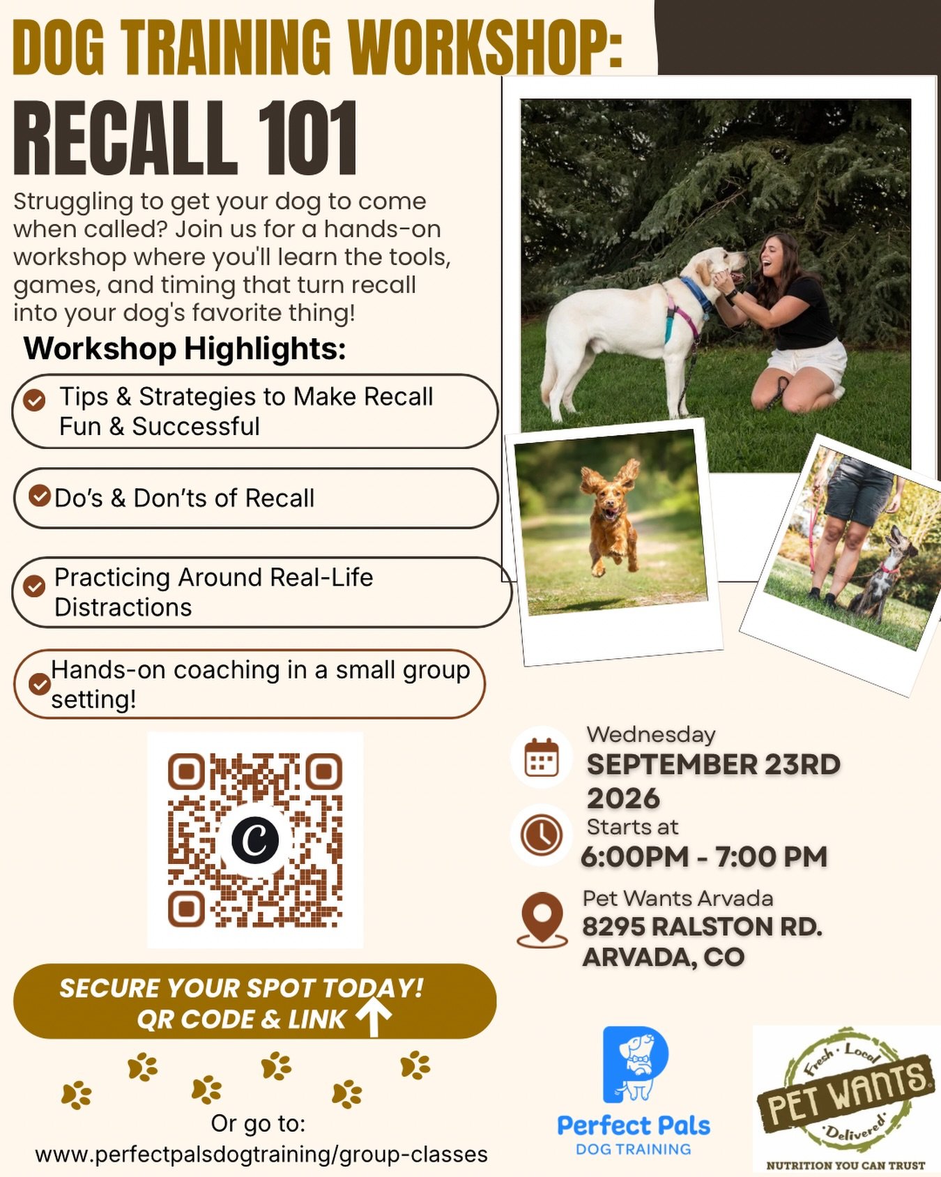🐾 Does it feel like your dog only listens when they want to?🐾

😉 Let&rsquo;s work on that. Join us for RECALL 101 &mdash; a one hour, hands-on workshop that&rsquo;ll help you build a recall where your dog is having fun, even with real distractions
