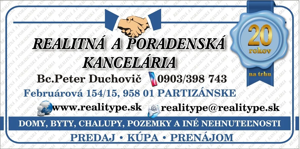 REALITYPE - Najväčšia ponuka nehnuteľností v okrese Partizánske!
