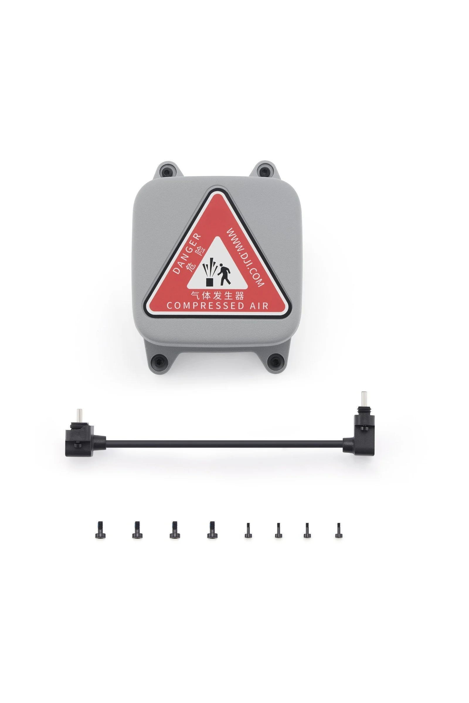DJI AP1 parachute laid out with its USB-C connection cable and eight screws for fitting to a Dock 4 aircraft