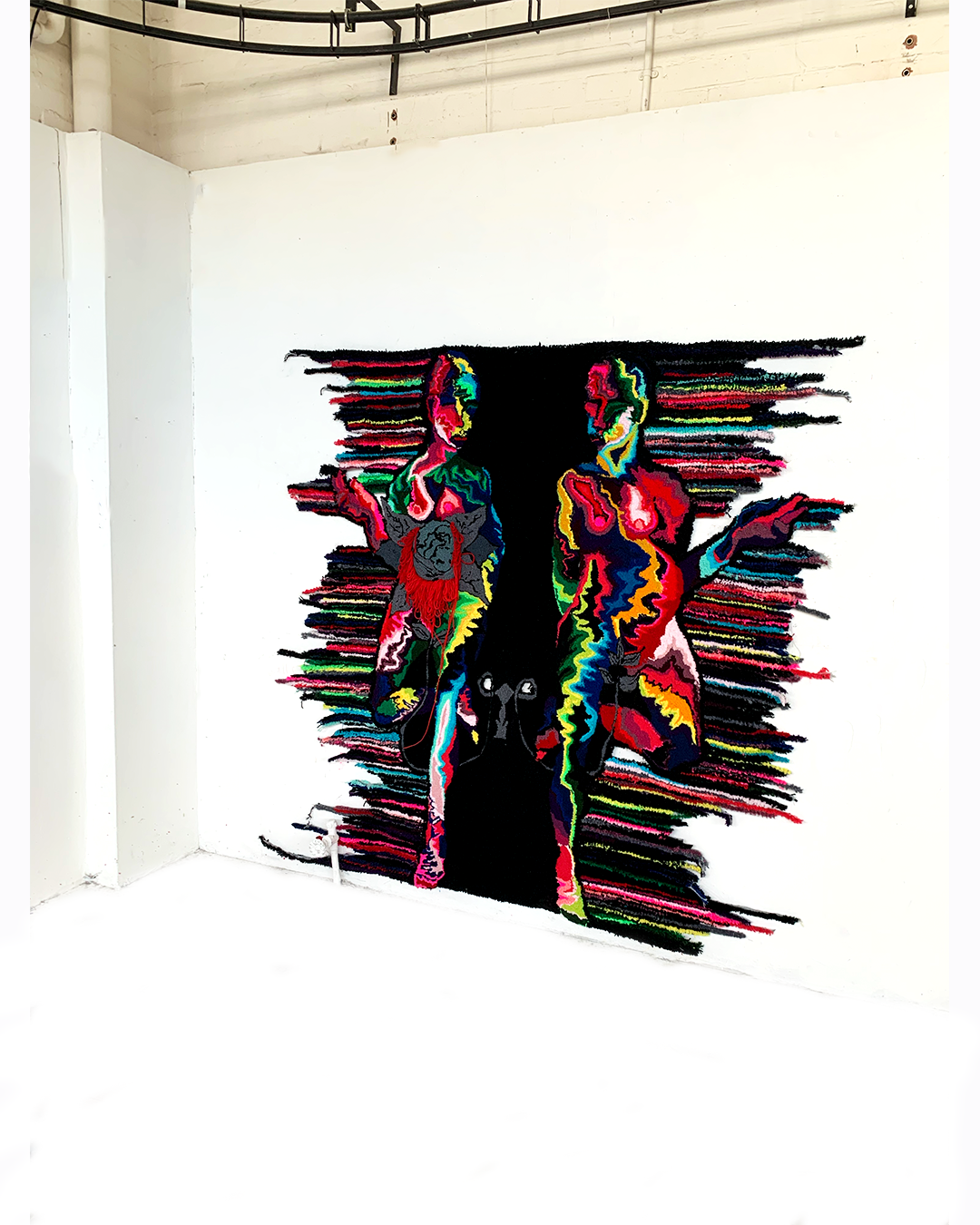 INVOcell; First lesbian couple to both carry the same baby
Acrylic yarn 
loop and cut pile 
Around 2m x 2m
This piece is designed by Clementine Eastwood