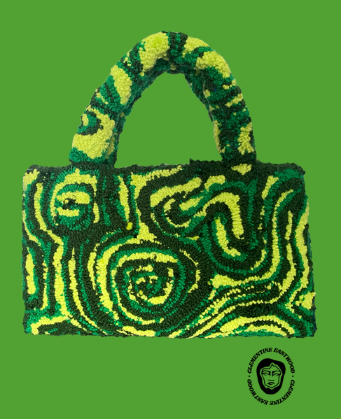Mini rectangle green swirl tufted handbag