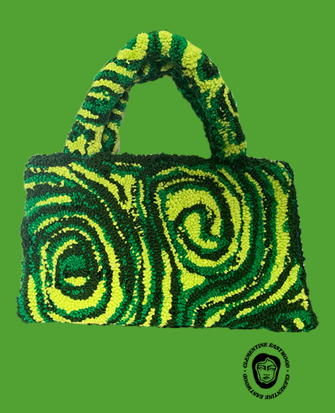 Mini rectangle green swirl tufted handbag