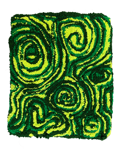 "All my emotions are mixed" acrylic yarn loop pile 35 cm x 30 cm. This rug is designed by Clementine Eastwood