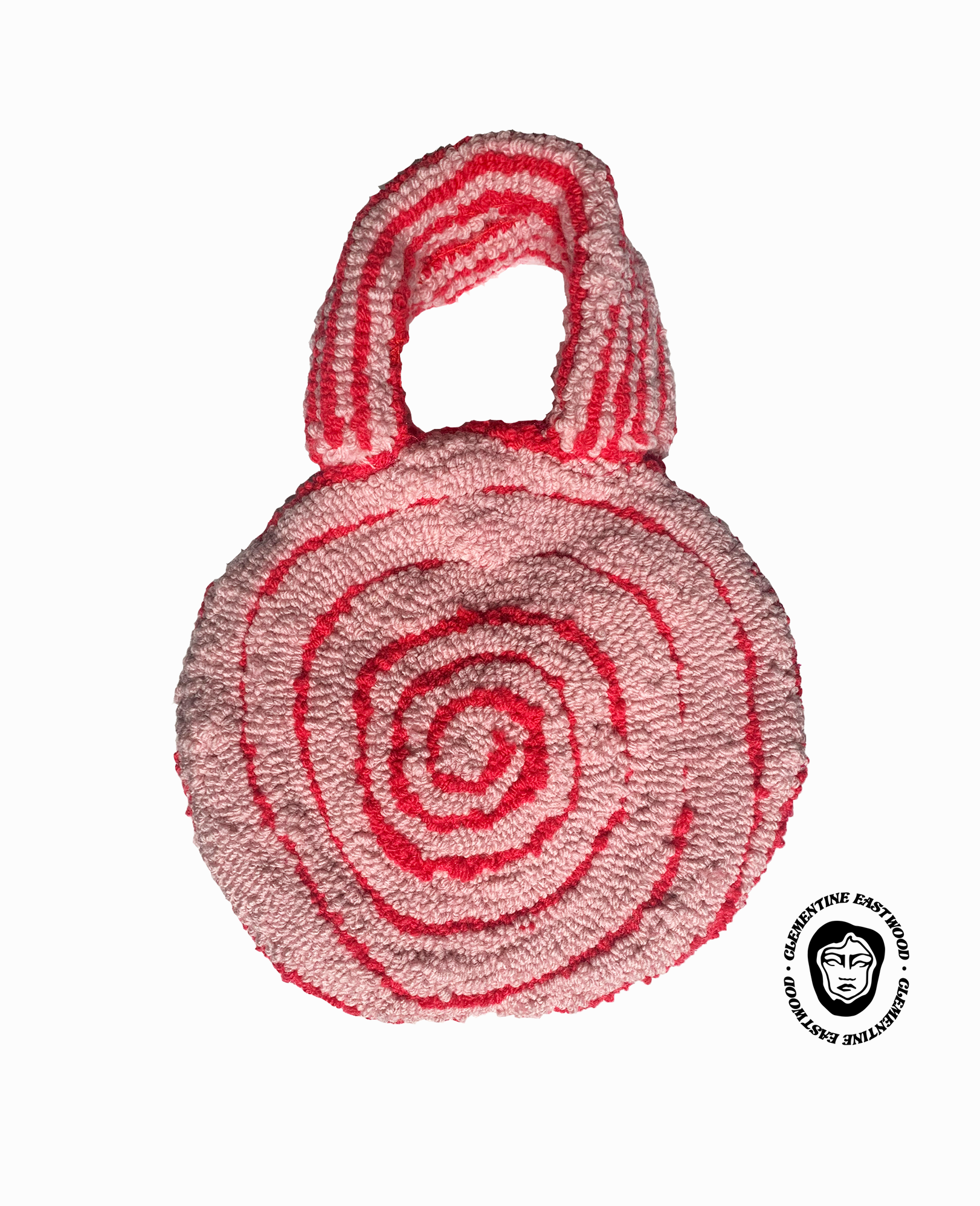 Round pink swirl tufted handbag