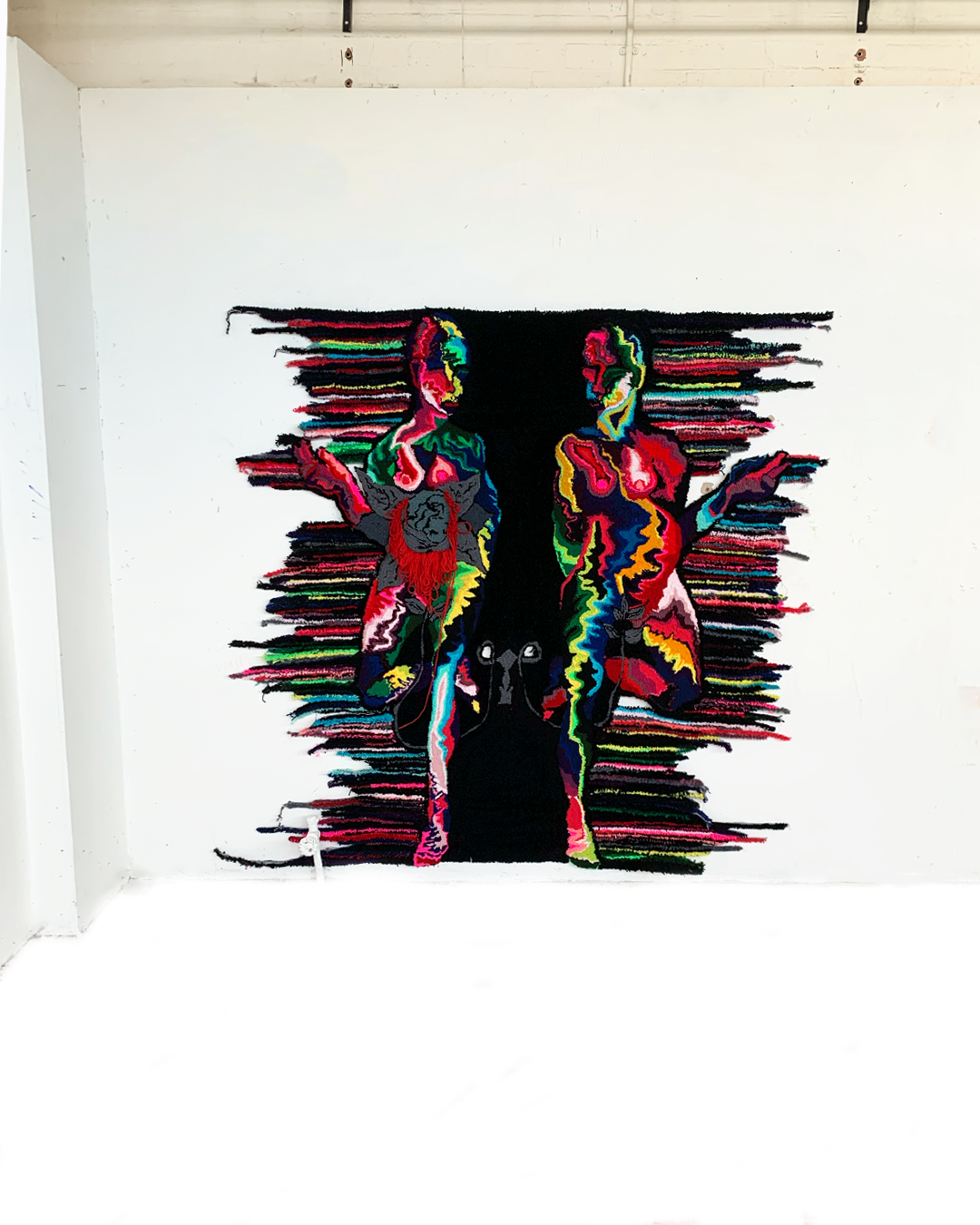 INVOcell; First lesbian couple to both carry the same baby
Acrylic yarn 
loop and cut pile 
Around 2m x 2m
This piece is designed by Clementine Eastwood