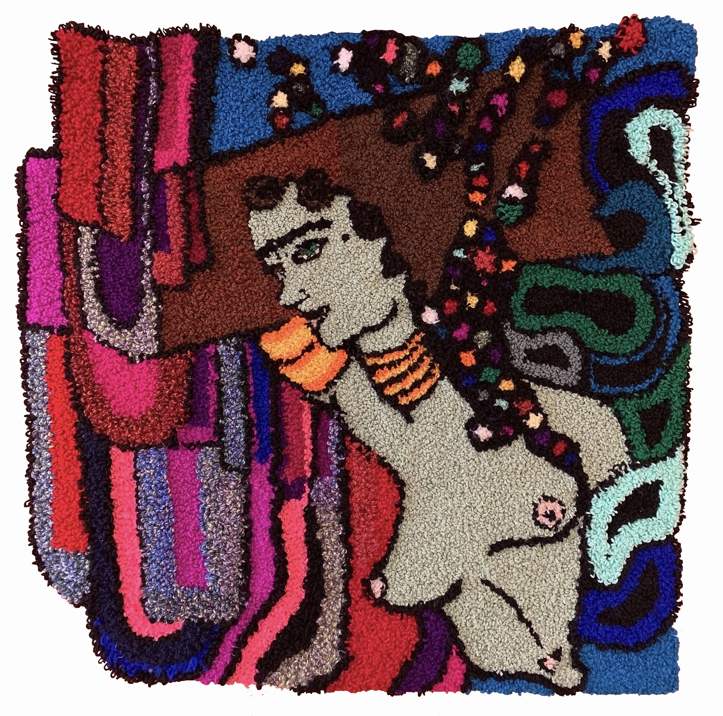 "Adira" acrylic yarn handpunched piece 96 cm x 91 cm. This rug is designed by Clementine Eastwood.