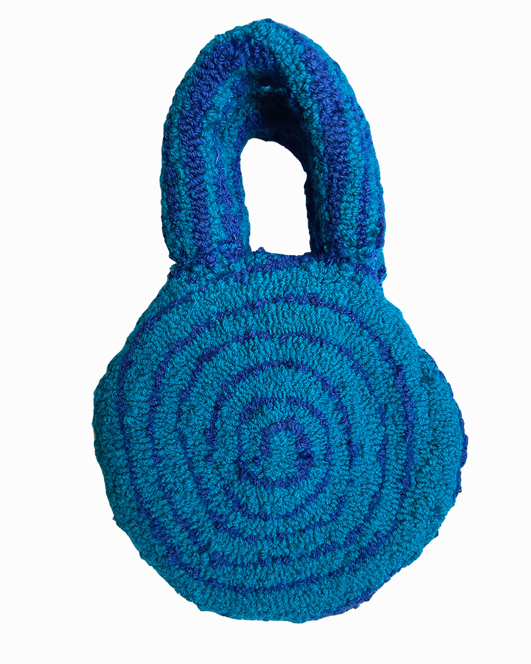 Blue swirl round tufted handbag