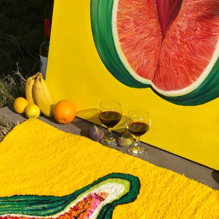 Collaboration with Pollyanna Doyle turning her "Fig" painting into a tufted rug. Rug designed by Pollyanna Doyle