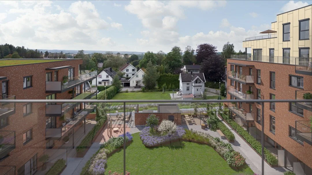 Utsikt mot sørvest fra toppleiligheten i Hus B.