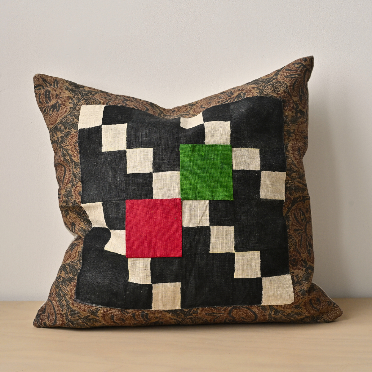 Black Grid with Red & Green Cushion by VICKY PYLORIDES