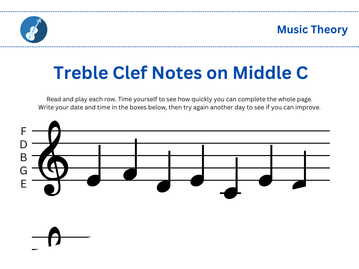 Treble Clef Notes on Middle C