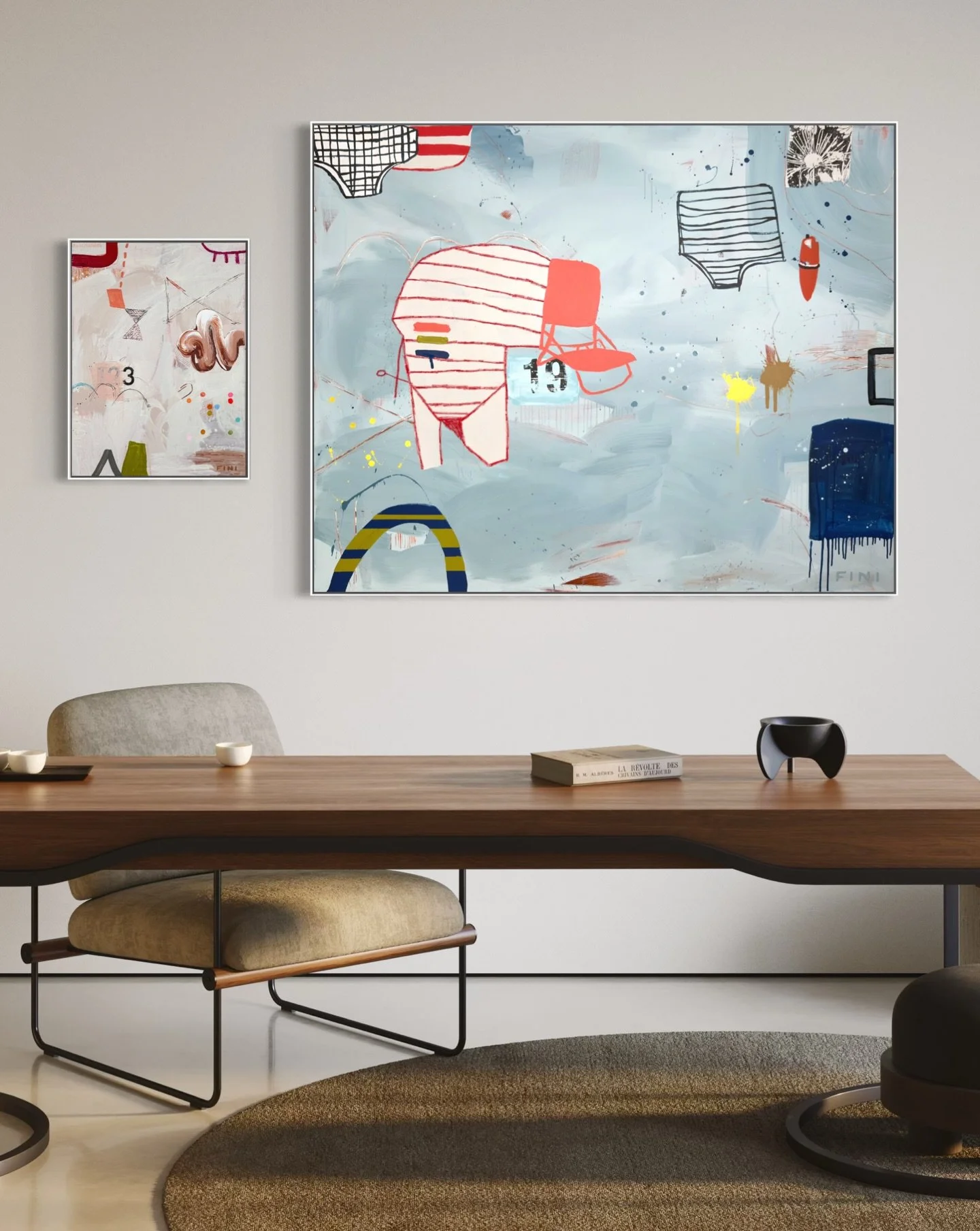 Same style, different feels. Three ways to give your space a refresh without a total overhaul. 
Happy Friday! 🥂 

#contemporaryart #abstractpainting #interiordesigninspo #artcollection #sarahfinucane